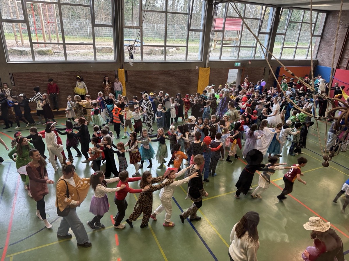 Klassen bei der Party in der Turnhalle von oben 